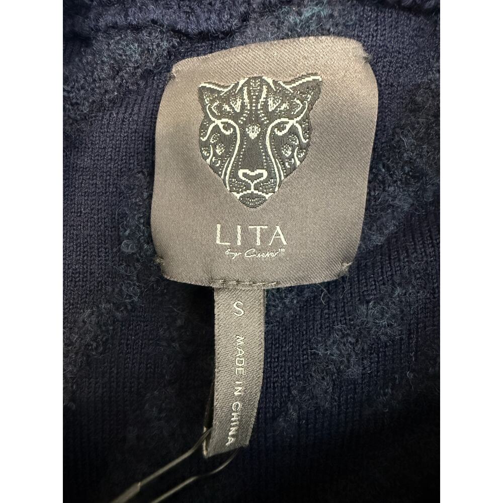 LITA by Ciara Navy Blue Tiger Jacquard Sweater NWT Textured Animal Knit Pullover - Picture 4 of 9